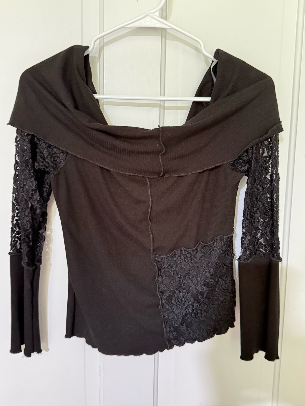 Black Lace-Detail Off-Shoulder Women's Blouse